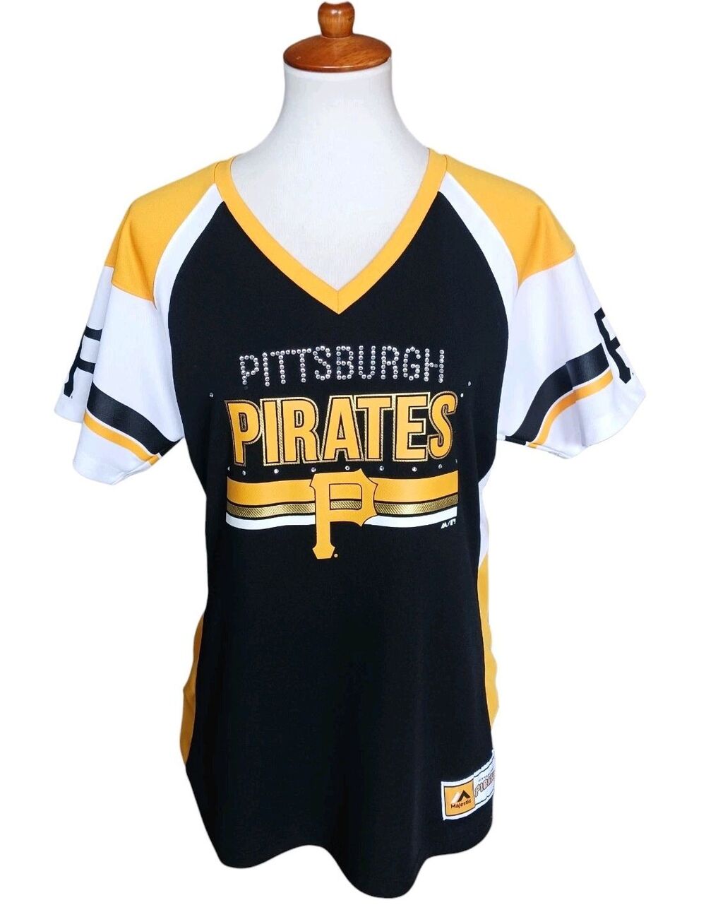 Pittsburgh Pirates Jersey Womens Size XL Sequined Bling V Neck Majestic Baseball